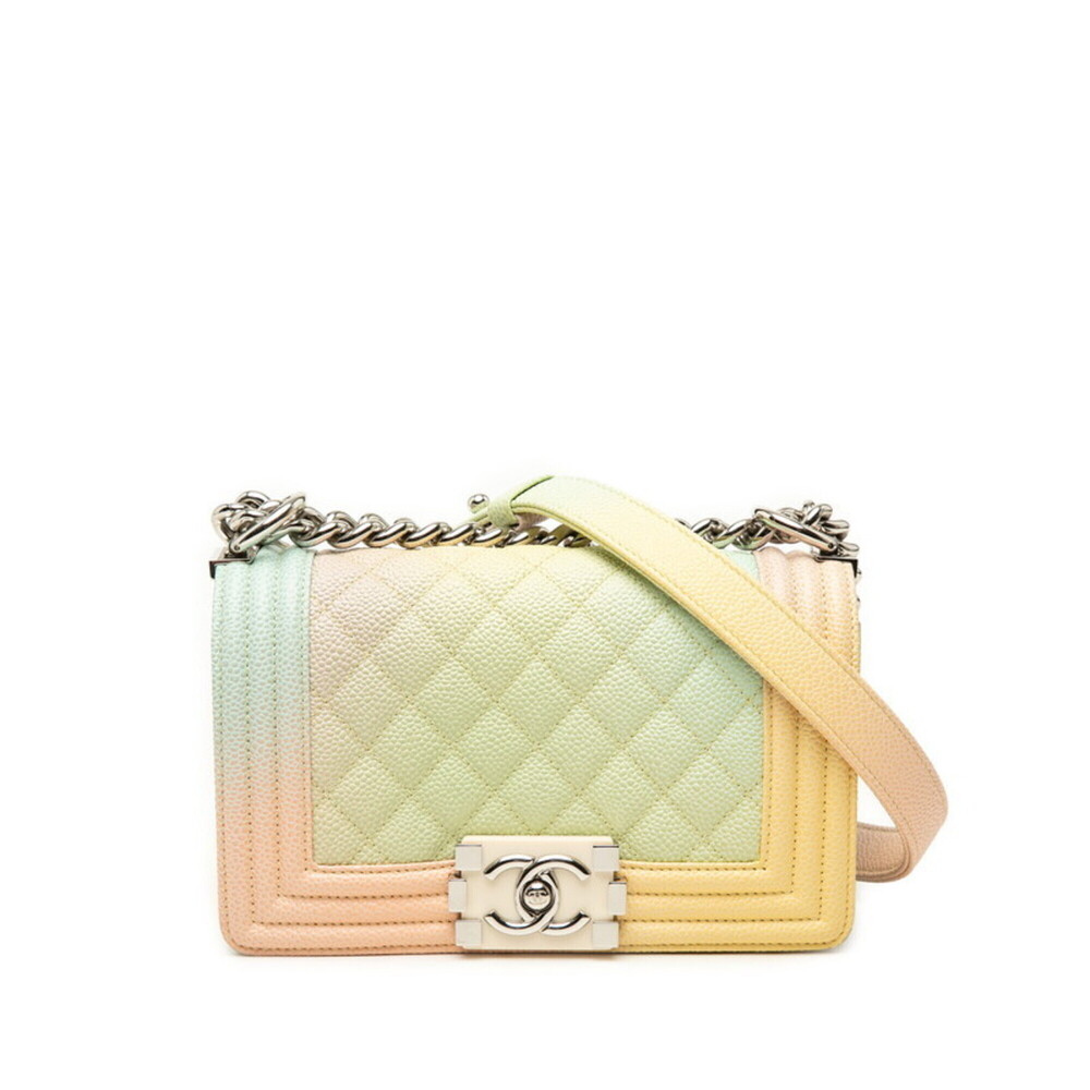 Chanel Matelassé Coco Mark Boy Chain Shoulder Bag, Multicolor Caviar Leather,...
